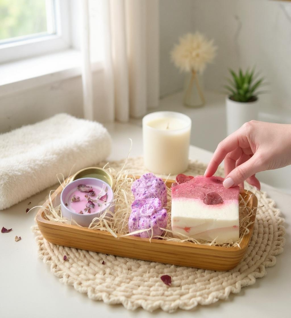 Coming Up Roses Gift Set Soap Slice Bath Bombs Candle - Rosetta Creative Boutique